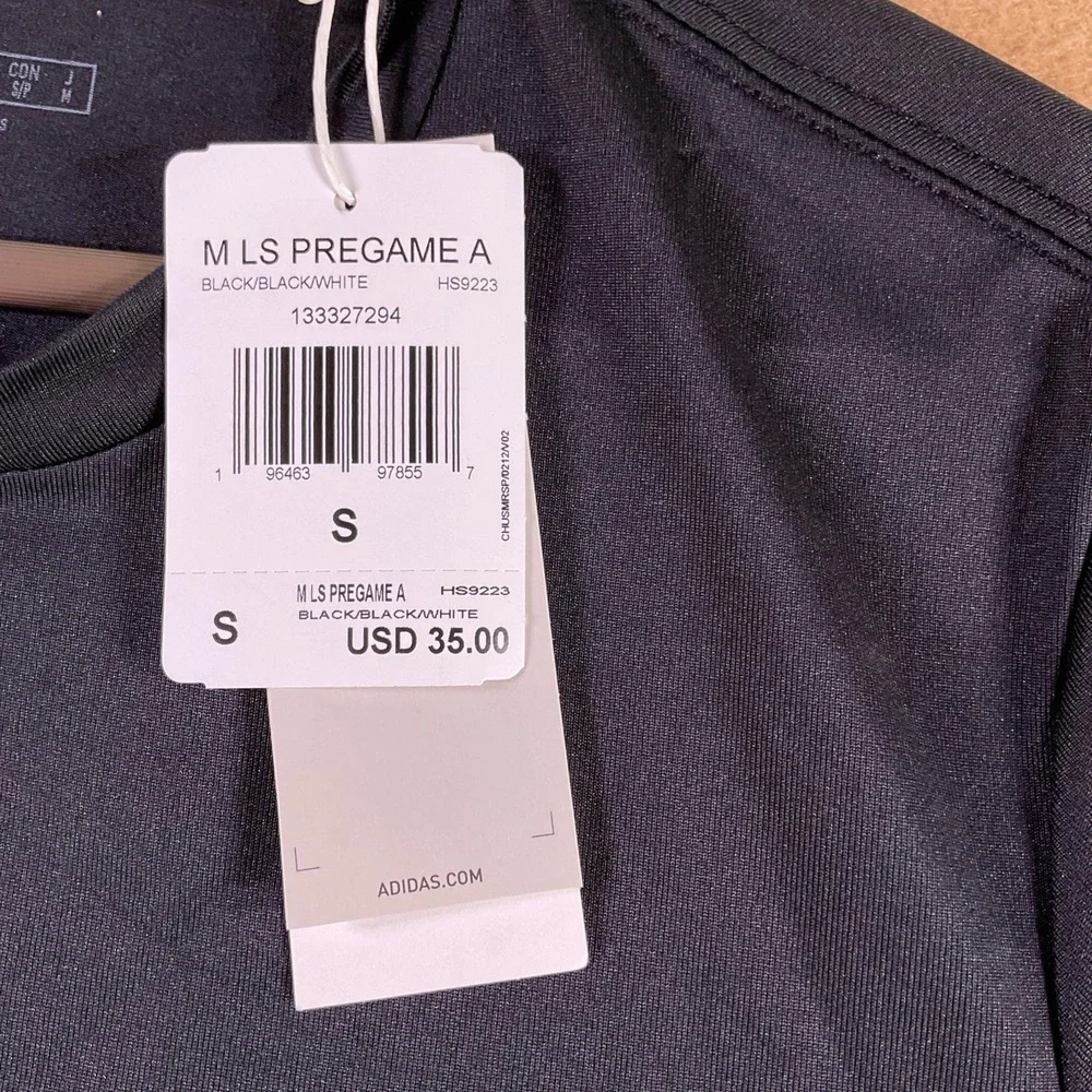 Adidas M LS Pregame A Long Sleeve Training Shirt Black HS9223 Mens Small NEW